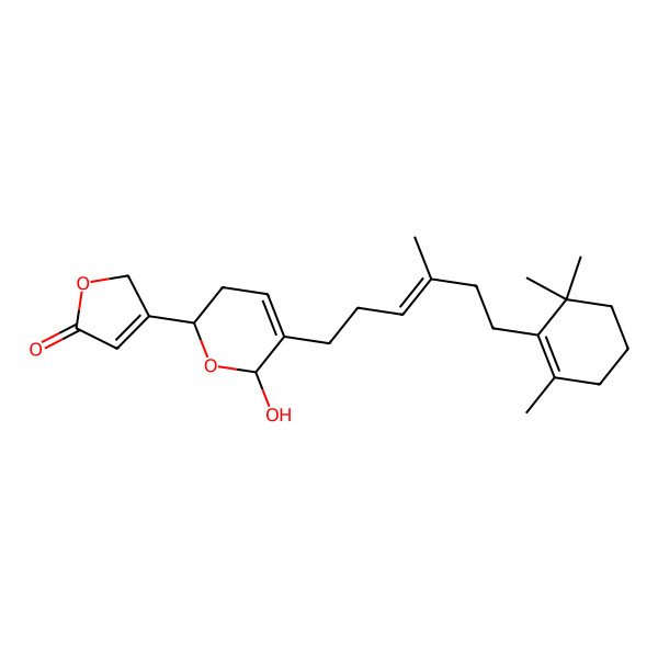 2D Structure of 3-[(2R,6R)-6-hydroxy-5-[(E)-4-methyl-6-(2,6,6-trimethylcyclohexen-1-yl)hex-3-enyl]-3,6-dihydro-2H-pyran-2-yl]-2H-furan-5-one