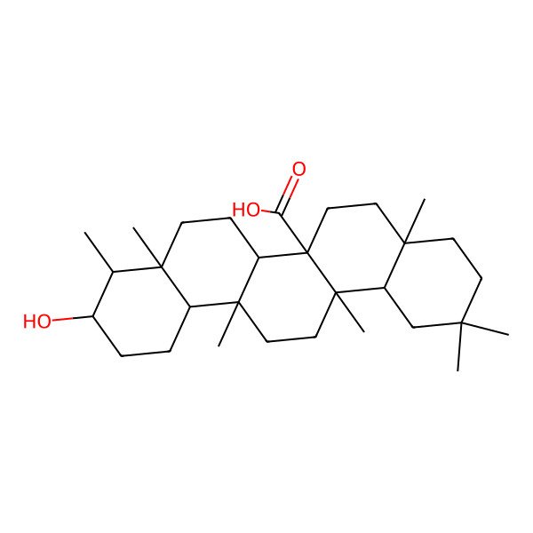 2D Structure of (4aR,6aS,6aS,6bS,8aS,9R,10S,12aS,14aS,14bR)-10-hydroxy-2,2,4a,6a,8a,9,14a-heptamethyl-1,3,4,5,6,6b,7,8,9,10,11,12,12a,13,14,14b-hexadecahydropicene-6a-carboxylic acid