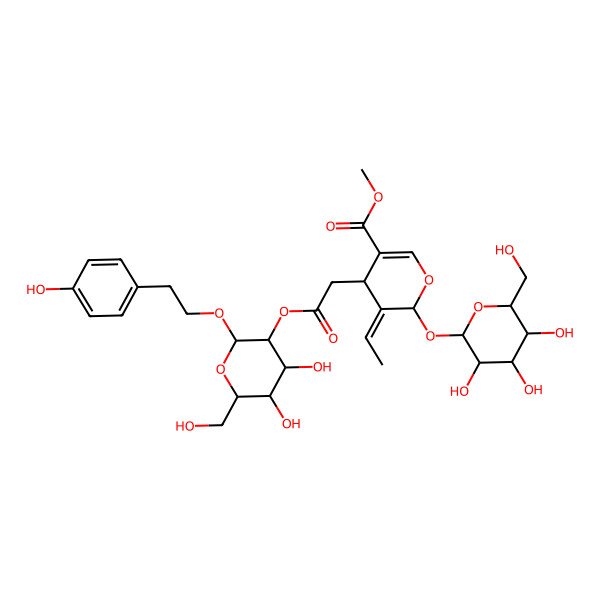 2D Structure of methyl (4S,5Z,6R)-4-[2-[(2R,3R,4S,5S,6R)-4,5-dihydroxy-6-(hydroxymethyl)-2-[2-(4-hydroxyphenyl)ethoxy]oxan-3-yl]oxy-2-oxoethyl]-5-ethylidene-6-[(2S,3R,4S,5S,6R)-3,4,5-trihydroxy-6-(hydroxymethyl)oxan-2-yl]oxy-4H-pyran-3-carboxylate