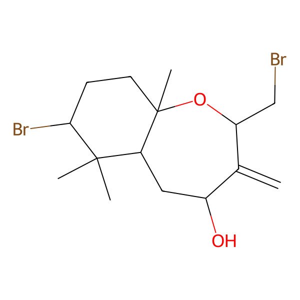 2D Structure of (2R,4R,7S,9aS)-7-bromo-2-(bromomethyl)-6,6,9a-trimethyl-3-methylidene-4,5,5a,7,8,9-hexahydrobenzo[b]oxepin-4-ol