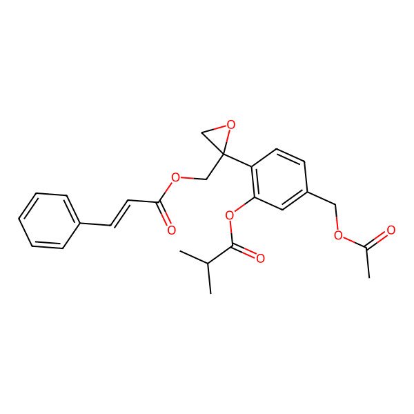 2D Structure of [5-(acetyloxymethyl)-2-[(2S)-2-[[(E)-3-phenylprop-2-enoyl]oxymethyl]oxiran-2-yl]phenyl] 2-methylpropanoate