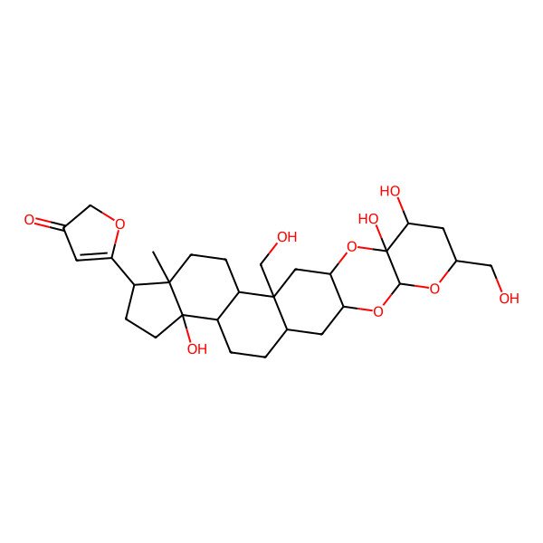 2D Structure of 5-[(1S,3R,5S,7S,9R,10S,12R,14R,15S,18R,19S,22S,23R)-9,10,22-trihydroxy-7,14-bis(hydroxymethyl)-18-methyl-4,6,11-trioxahexacyclo[12.11.0.03,12.05,10.015,23.018,22]pentacosan-19-yl]furan-3-one