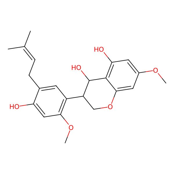 2D Structure of (3R,4R)-3-[4-hydroxy-2-methoxy-5-(3-methylbut-2-enyl)phenyl]-7-methoxy-3,4-dihydro-2H-chromene-4,5-diol