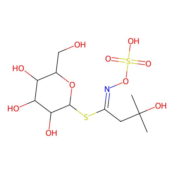 2D Structure of [(2R,3R,4S,5S,6S)-3,4,5-trihydroxy-6-(hydroxymethyl)oxan-2-yl] (1E)-3-hydroxy-3-methyl-N-sulfooxybutanimidothioate