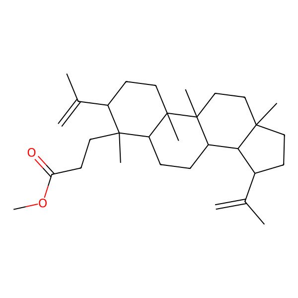 2D Structure of methyl 3-[(3S,4S,5R,8R,9R,13R,14R,15S)-4,9,10,13-tetramethyl-3,15-bis(prop-1-en-2-yl)-2,3,5,6,7,8,11,12,14,15,16,17-dodecahydro-1H-cyclopenta[a]phenanthren-4-yl]propanoate