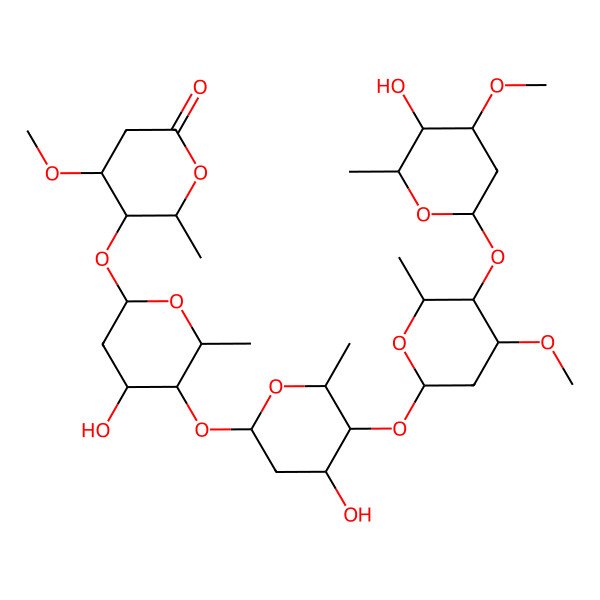 2D Structure of 5-[4-Hydroxy-5-[4-hydroxy-5-[5-(5-hydroxy-4-methoxy-6-methyloxan-2-yl)oxy-4-methoxy-6-methyloxan-2-yl]oxy-6-methyloxan-2-yl]oxy-6-methyloxan-2-yl]oxy-4-methoxy-6-methyloxan-2-one