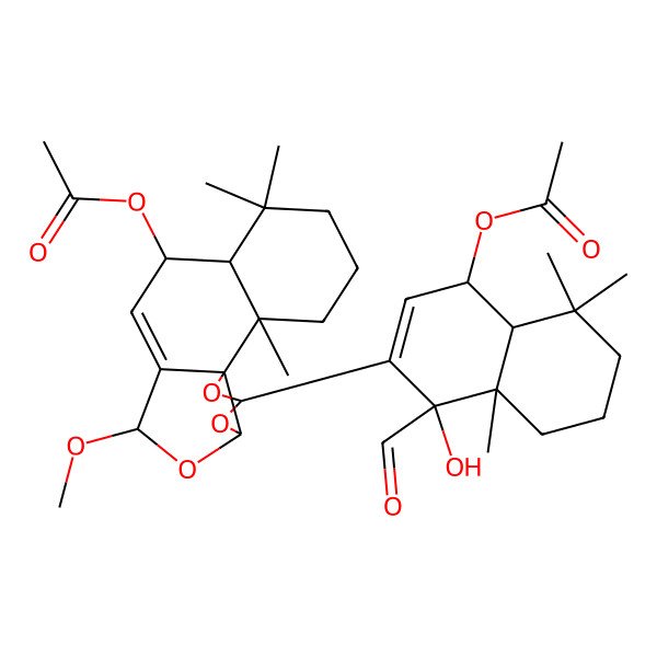 2D Structure of [(1S,4S,4aS,8aS)-3-[(1S,2S,7S,8S,11S,13S,15S)-8-acetyloxy-11-methoxy-2,6,6-trimethyl-12,14,16-trioxatetracyclo[8.6.0.01,13.02,7]hexadec-9-en-15-yl]-4-formyl-4-hydroxy-4a,8,8-trimethyl-5,6,7,8a-tetrahydro-1H-naphthalen-1-yl] acetate