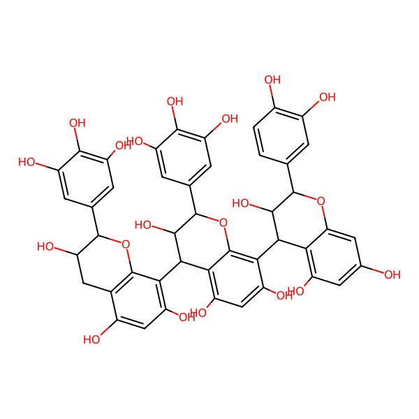 2D Structure of 8-[2-(3,4-dihydroxyphenyl)-3,5,7-trihydroxy-3,4-dihydro-2H-chromen-4-yl]-2-(3,4,5-trihydroxyphenyl)-4-[3,5,7-trihydroxy-2-(3,4,5-trihydroxyphenyl)-3,4-dihydro-2H-chromen-8-yl]-3,4-dihydro-2H-chromene-3,5,7-triol
