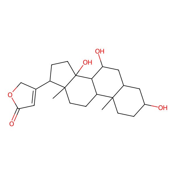 2D Structure of 3-[(3R,5S,7S,8S,9R,10S,13R,14S,17R)-3,7,14-trihydroxy-10,13-dimethyl-1,2,3,4,5,6,7,8,9,11,12,15,16,17-tetradecahydrocyclopenta[a]phenanthren-17-yl]-2H-furan-5-one