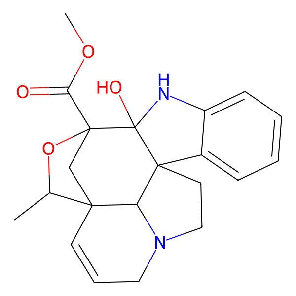 2D Structure of methyl (1R,9S,10S,12S,13R,20S)-9-hydroxy-12-methyl-11-oxa-8,17-diazahexacyclo[11.6.1.110,13.01,9.02,7.017,20]henicosa-2,4,6,14-tetraene-10-carboxylate