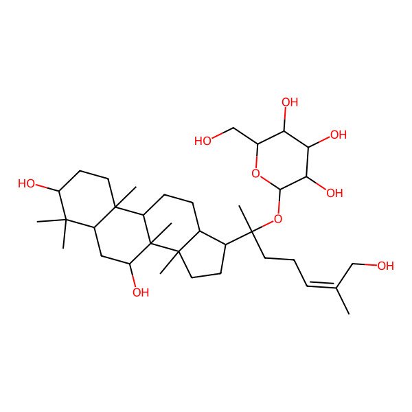 2D Structure of (2S,3R,4S,5S,6R)-2-[(Z,2S)-2-[(3S,5S,7S,8R,9R,10S,13R,14R,17S)-3,7-dihydroxy-4,4,8,10,14-pentamethyl-2,3,5,6,7,9,11,12,13,15,16,17-dodecahydro-1H-cyclopenta[a]phenanthren-17-yl]-7-hydroxy-6-methylhept-5-en-2-yl]oxy-6-(hydroxymethyl)oxane-3,4,5-triol