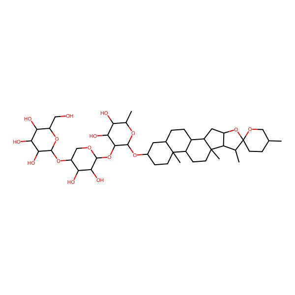 2D Structure of (2S,3R,4S,5S,6R)-2-[(3S,4R,5R,6S)-6-[(2R,3R,4R,5S,6S)-4,5-dihydroxy-6-methyl-2-(5',7,9,13-tetramethylspiro[5-oxapentacyclo[10.8.0.02,9.04,8.013,18]icosane-6,2'-oxane]-16-yl)oxyoxan-3-yl]oxy-4,5-dihydroxyoxan-3-yl]oxy-6-(hydroxymethyl)oxane-3,4,5-triol