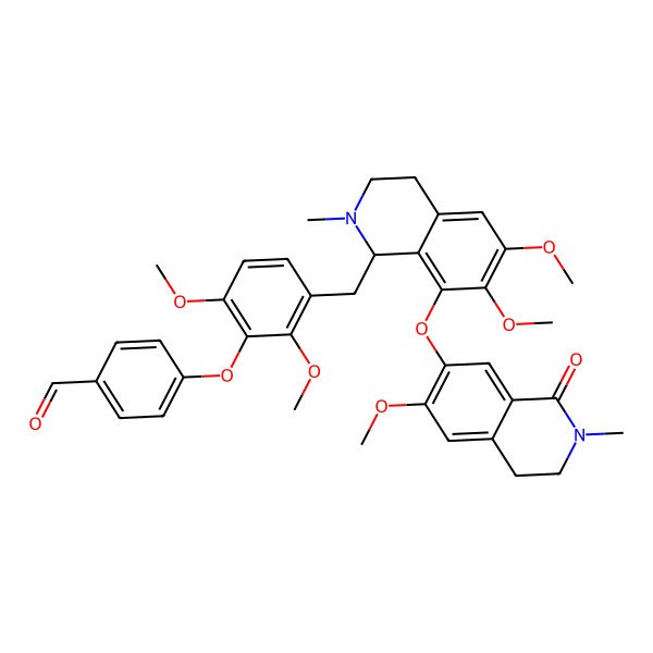 2D Structure of 4-[3-[[(1S)-6,7-dimethoxy-8-[(6-methoxy-2-methyl-1-oxo-3,4-dihydroisoquinolin-7-yl)oxy]-2-methyl-3,4-dihydro-1H-isoquinolin-1-yl]methyl]-2,6-dimethoxyphenoxy]benzaldehyde