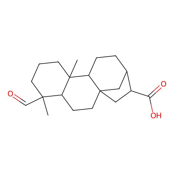 2D Structure of (1S,4S,5R,9S,10S,13R,14R)-5-formyl-5,9-dimethyltetracyclo[11.2.1.01,10.04,9]hexadecane-14-carboxylic acid