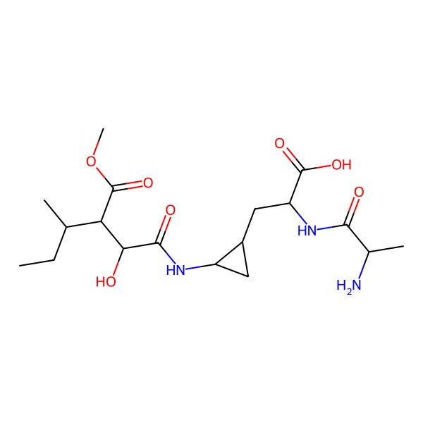 2D Structure of 2-(2-Aminopropanoylamino)-3-[2-[(2-hydroxy-3-methoxycarbonyl-4-methylhexanoyl)amino]cyclopropyl]propanoic acid