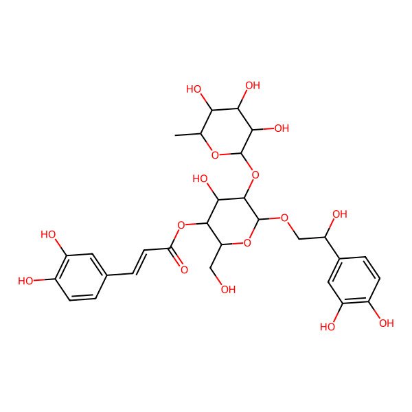 2D Structure of [6-[2-(3,4-Dihydroxyphenyl)-2-hydroxyethoxy]-4-hydroxy-2-(hydroxymethyl)-5-(3,4,5-trihydroxy-6-methyloxan-2-yl)oxyoxan-3-yl] 3-(3,4-dihydroxyphenyl)prop-2-enoate