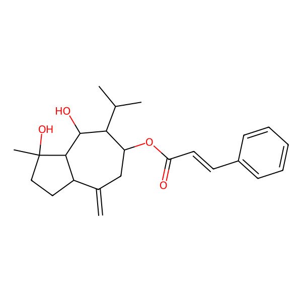 2D Structure of (3,4-Dihydroxy-3-methyl-8-methylidene-5-propan-2-yl-1,2,3a,4,5,6,7,8a-octahydroazulen-6-yl) 3-phenylprop-2-enoate