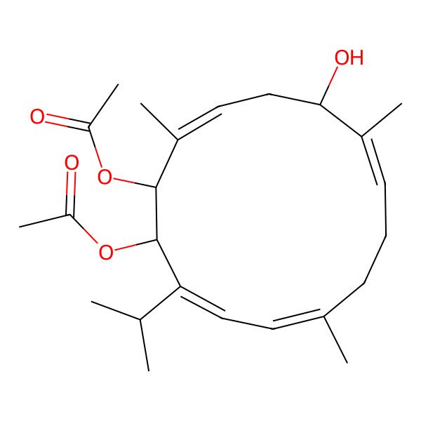 2D Structure of [(1R,2E,5S,6E,10E,12Z,14R)-14-acetyloxy-5-hydroxy-2,6,10-trimethyl-13-propan-2-ylcyclotetradeca-2,6,10,12-tetraen-1-yl] acetate