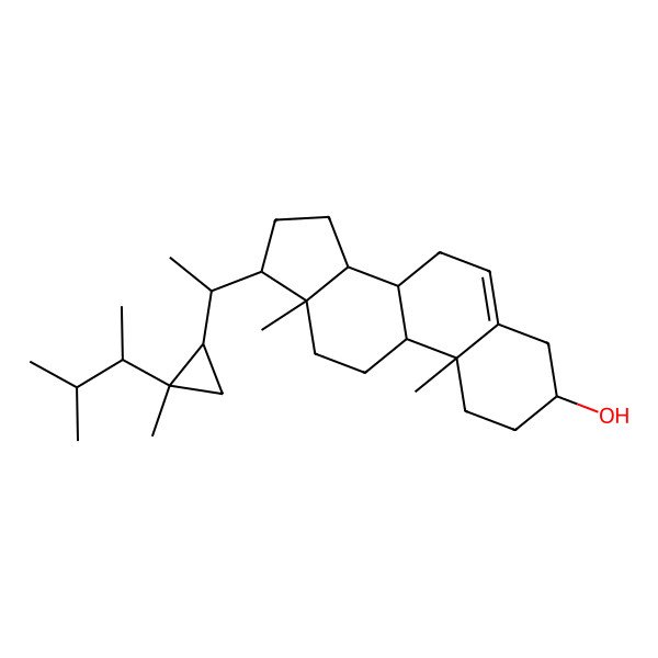 2D Structure of (3S,8S,9S,10R,13R,14S,17R)-10,13-dimethyl-17-[(1S)-1-[(1R,2R)-2-methyl-2-[(2S)-3-methylbutan-2-yl]cyclopropyl]ethyl]-2,3,4,7,8,9,11,12,14,15,16,17-dodecahydro-1H-cyclopenta[a]phenanthren-3-ol