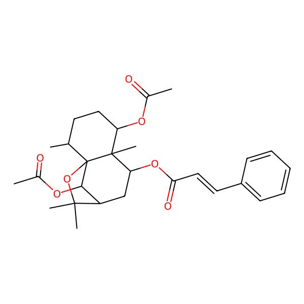 2D Structure of (5,12-Diacetyloxy-2,6,10,10-tetramethyl-11-oxatricyclo[7.2.1.01,6]dodecan-7-yl) 3-phenylprop-2-enoate