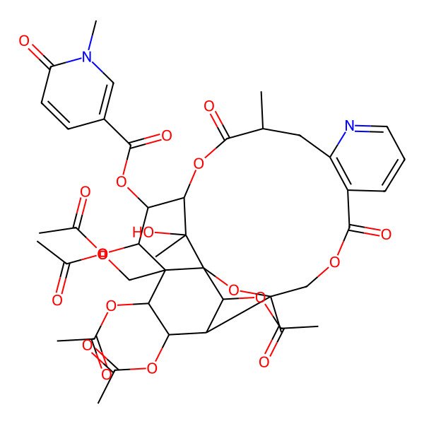 2D Structure of [19,21,22,24-Tetraacetyloxy-20-(acetyloxymethyl)-25-hydroxy-3,14,25-trimethyl-6,15-dioxo-2,5,16-trioxa-11-azapentacyclo[15.7.1.01,20.03,23.07,12]pentacosa-7(12),8,10-trien-18-yl] 1-methyl-6-oxopyridine-3-carboxylate
