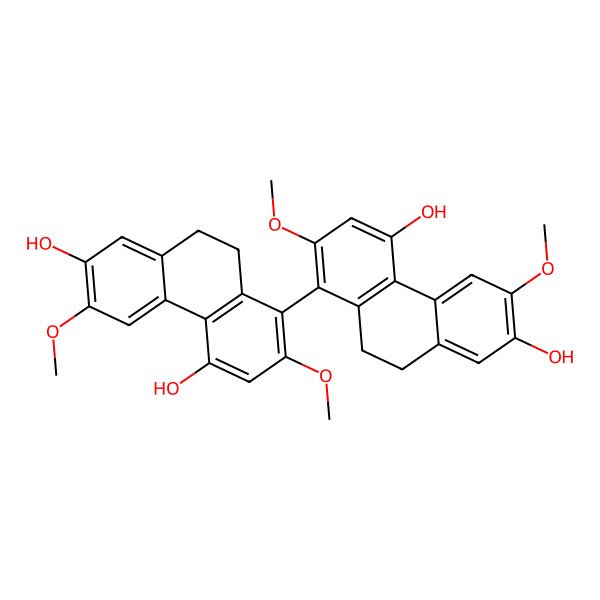 2D Structure of 8-(4,7-Dihydroxy-2,6-dimethoxy-9,10-dihydrophenanthren-1-yl)-3,7-dimethoxy-9,10-dihydrophenanthrene-2,5-diol