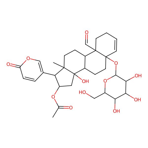 2D Structure of 16beta-Acetoxy-5-(beta-D-glucopyranosyloxy)-14-hydroxy-19-oxo-5beta-bufa-3,20,22-trienolide