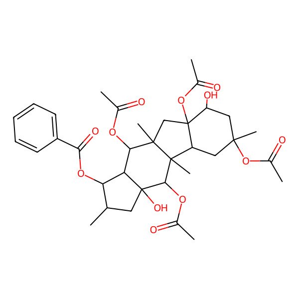 2D Structure of (4,6,8a,10-tetraacetyloxy-3a,8-dihydroxy-2,4a,6,9a-tetramethyl-2,3,4,4b,5,7,8,9,10,10a-decahydro-1H-cyclopenta[b]fluoren-1-yl) benzoate