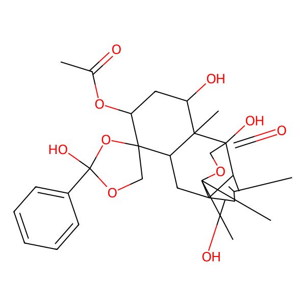2D Structure of [(1'R,2R,3'S,4S,5'S,7'S,8'S,9'S,13'R)-2,7',9',13'-tetrahydroxy-8',11',14',14'-tetramethyl-16'-oxo-2-phenylspiro[1,3-dioxolane-4,4'-15-oxatetracyclo[7.4.3.01,10.03,8]hexadec-10-ene]-5'-yl] acetate