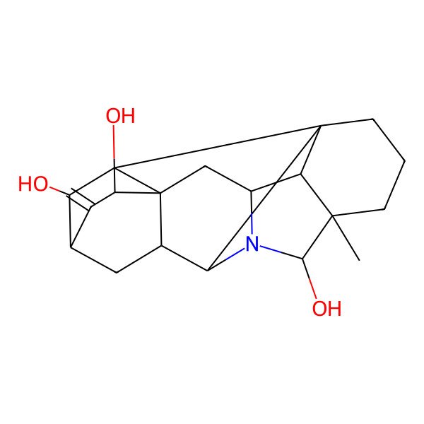 2D Structure of (1S,5S,6S,8R,9S,11R,13R,14R,16S,17S,18S,19S)-5-methyl-12-methylidene-7-azaheptacyclo[9.6.2.01,8.05,17.07,16.09,14.014,18]nonadecane-6,13,19-triol