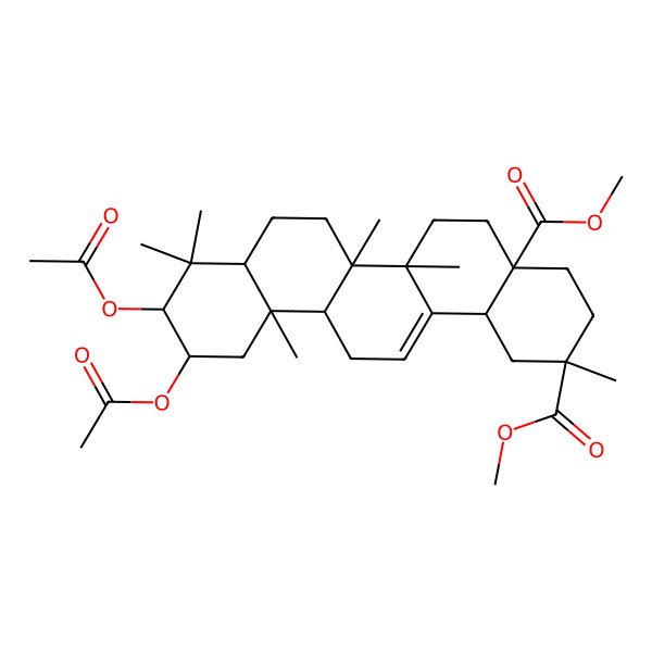 2D Structure of Dimethyl 10,11-diacetyloxy-2,6a,6b,9,9,12a-hexamethyl-1,3,4,5,6,6a,7,8,8a,10,11,12,13,14b-tetradecahydropicene-2,4a-dicarboxylate