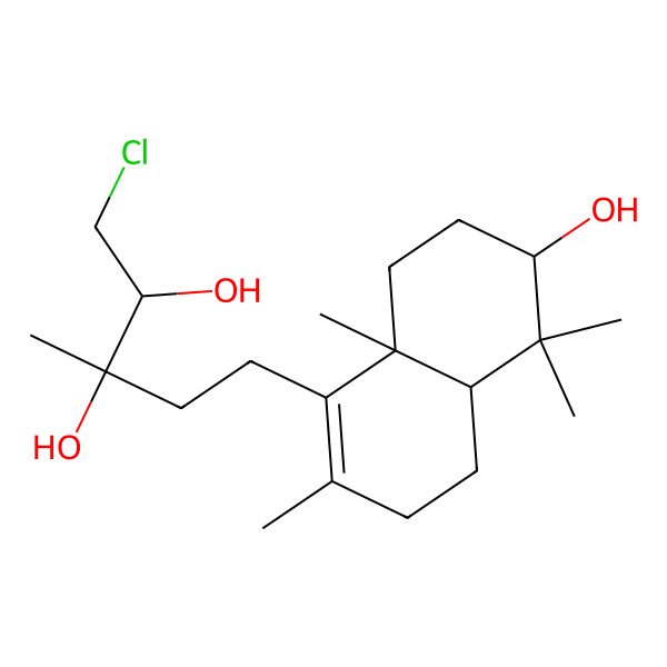 2D Structure of 1-Chloro-5-(6-hydroxy-2,5,5,8a-tetramethyl-3,4,4a,6,7,8-hexahydronaphthalen-1-yl)-3-methylpentane-2,3-diol
