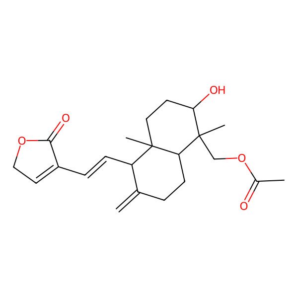 2D Structure of [2-hydroxy-1,4a-dimethyl-6-methylidene-5-[2-(5-oxo-2H-furan-4-yl)ethenyl]-3,4,5,7,8,8a-hexahydro-2H-naphthalen-1-yl]methyl acetate