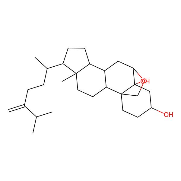 2D Structure of (1R,2S,5R,6R,9S,10S,12R,13R,15S)-5-methyl-6-[(2R)-6-methyl-5-methylideneheptan-2-yl]-19-oxapentacyclo[10.5.2.01,13.02,10.05,9]nonadecane-13,15-diol