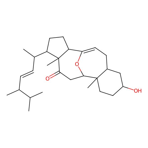 2D Structure of (1S,2S,5S,7S,11R,14R,15R)-14-[(E,2S,5S)-5,6-dimethylhept-3-en-2-yl]-5-hydroxy-2,15-dimethyl-18-oxatetracyclo[8.7.1.02,7.011,15]octadec-9-en-16-one