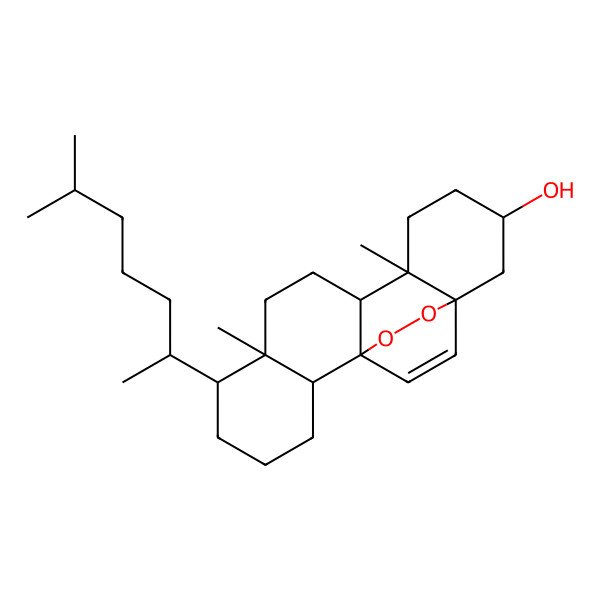 2D Structure of (1S,2R,6R,7R,10R,11R,14S,16S)-7,11-dimethyl-6-[(2R)-6-methylheptan-2-yl]-17,18-dioxapentacyclo[14.2.2.01,10.02,7.011,16]icos-19-en-14-ol