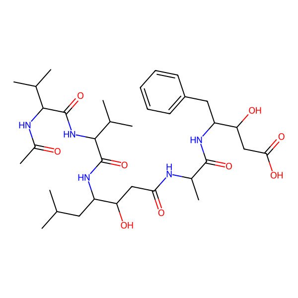 2D Structure of 4-[2-[[4-[[2-[(2-Acetamido-3-methylbutanoyl)amino]-3-methylbutanoyl]amino]-3-hydroxy-6-methylheptanoyl]amino]propanoylamino]-3-hydroxy-5-phenylpentanoic acid
