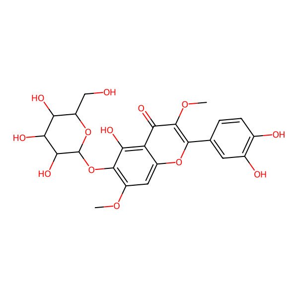 2D Structure of 2-(3,4-dihydroxyphenyl)-5-hydroxy-3,7-dimethoxy-6-[(2S,3R,4S,5R,6R)-3,4,5-trihydroxy-6-(hydroxymethyl)oxan-2-yl]oxychromen-4-one