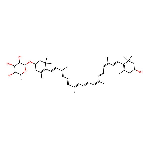 2D Structure of (2R,3R,4R,5R,6S)-2-[(1R)-4-[(1E,3E,5E,7E,9Z,11Z,13E,15Z,17Z)-18-[(4R)-4-hydroxy-2,6,6-trimethylcyclohexen-1-yl]-3,7,12,16-tetramethyloctadeca-1,3,5,7,9,11,13,15,17-nonaenyl]-3,5,5-trimethylcyclohex-3-en-1-yl]oxy-6-methyloxane-3,4,5-triol