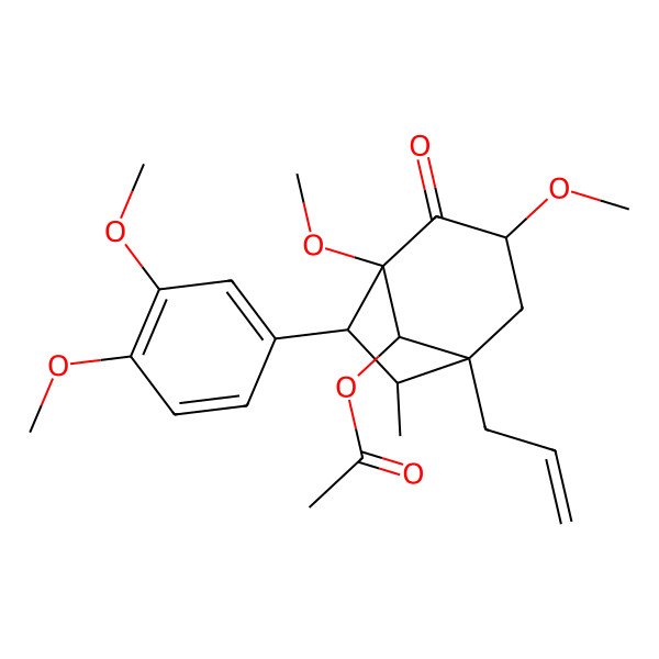2D Structure of [(1S,3S,5S,6R,7S,8S)-7-(3,4-dimethoxyphenyl)-1,3-dimethoxy-6-methyl-2-oxo-5-prop-2-enyl-8-bicyclo[3.2.1]octanyl] acetate