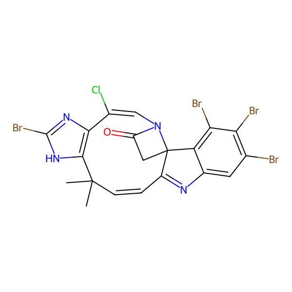 2D Structure of (1S,5E,13Z)-9,19,20,21-tetrabromo-6-chloro-12,12-dimethyl-4,8,10,16-tetrazapentacyclo[13.7.0.01,4.07,11.017,22]docosa-5,7(11),8,13,15,17,19,21-octaen-3-one