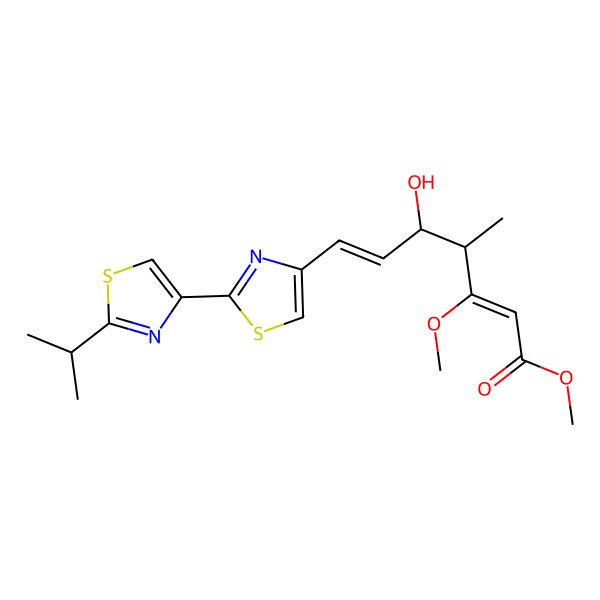 2D Structure of Methyl 5-hydroxy-3-methoxy-4-methyl-7-[2-(2-propan-2-yl-1,3-thiazol-4-yl)-1,3-thiazol-4-yl]hepta-2,6-dienoate