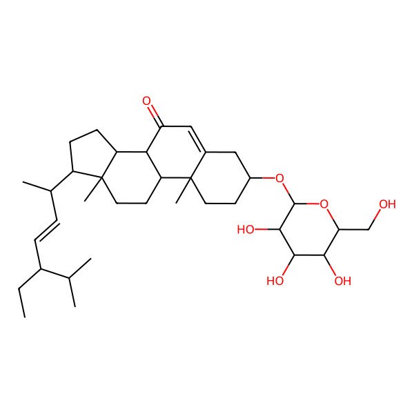 2D Structure of 17-(5-Ethyl-6-methylhept-3-en-2-yl)-10,13-dimethyl-3-[3,4,5-trihydroxy-6-(hydroxymethyl)oxan-2-yl]oxy-1,2,3,4,8,9,11,12,14,15,16,17-dodecahydrocyclopenta[a]phenanthren-7-one