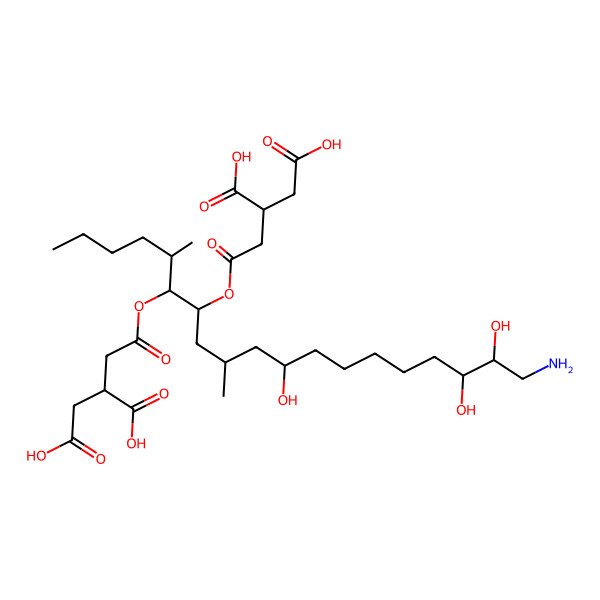 2D Structure of 2-[2-[19-Amino-6-(3,4-dicarboxybutanoyloxy)-11,17,18-trihydroxy-5,9-dimethylnonadecan-7-yl]oxy-2-oxoethyl]butanedioic acid