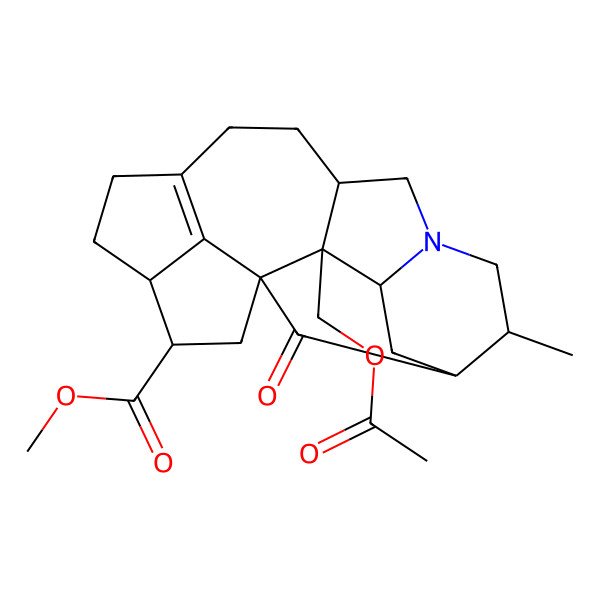 2D Structure of Methyl 2-(acetyloxymethyl)-6-methyl-20-oxo-8-azahexacyclo[11.5.1.11,5.02,10.03,8.016,19]icos-13(19)-ene-17-carboxylate
