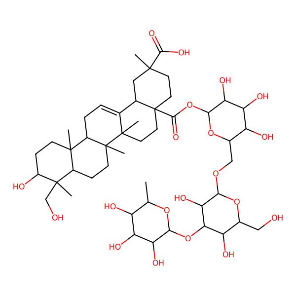 2D Structure of 4a-[6-[[3,5-Dihydroxy-6-(hydroxymethyl)-4-(3,4,5-trihydroxy-6-methyloxan-2-yl)oxyoxan-2-yl]oxymethyl]-3,4,5-trihydroxyoxan-2-yl]oxycarbonyl-10-hydroxy-9-(hydroxymethyl)-2,6a,6b,9,12a-pentamethyl-1,3,4,5,6,6a,7,8,8a,10,11,12,13,14b-tetradecahydropicene-2-carboxylic acid