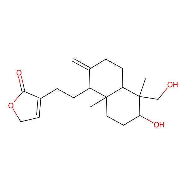 2D Structure of 4-[2-[(1S,4aR,5S,6S,8aR)-6-hydroxy-5-(hydroxymethyl)-5,8a-dimethyl-2-methylidene-3,4,4a,6,7,8-hexahydro-1H-naphthalen-1-yl]ethyl]-2H-furan-5-one
