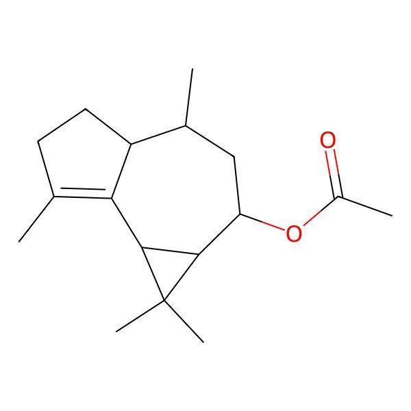2D Structure of [(1aR,2S,4R,4aR,7bS)-1,1,4,7-tetramethyl-1a,2,3,4,4a,5,6,7b-octahydrocyclopropa[e]azulen-2-yl] acetate