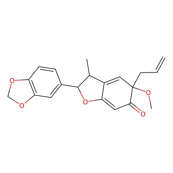 2D Structure of (2S)-2alpha-(1,3-Benzodioxole-5-YL)-3beta-methyl-5alpha-methoxy-5-allyl-2,3,5,6-tetrahydrobenzofuran-6-one