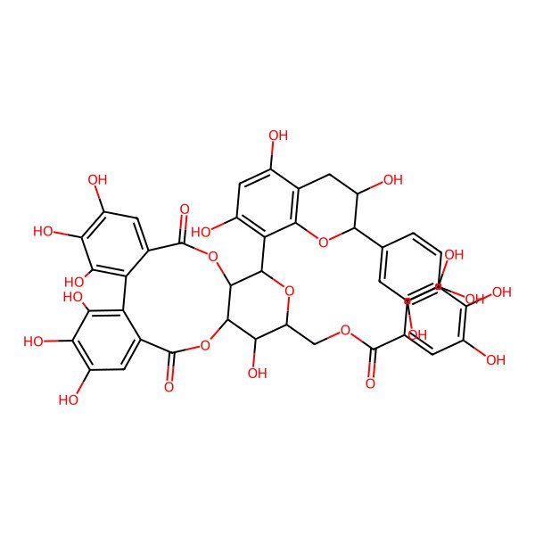 2D Structure of [11-[2-(3,4-dihydroxyphenyl)-3,5,7-trihydroxy-3,4-dihydro-2H-chromen-8-yl]-3,4,5,14,20,21,22-heptahydroxy-8,17-dioxo-9,12,16-trioxatetracyclo[16.4.0.02,7.010,15]docosa-1(22),2,4,6,18,20-hexaen-13-yl]methyl 3,4,5-trihydroxybenzoate